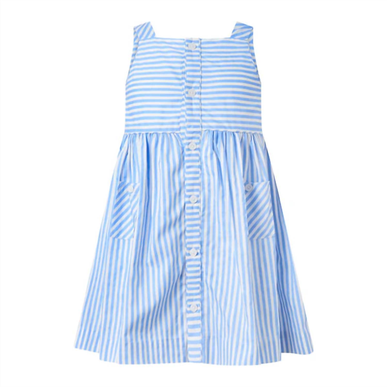 New Rachel Riley Girl's Striped Button Front Sundress In Blue